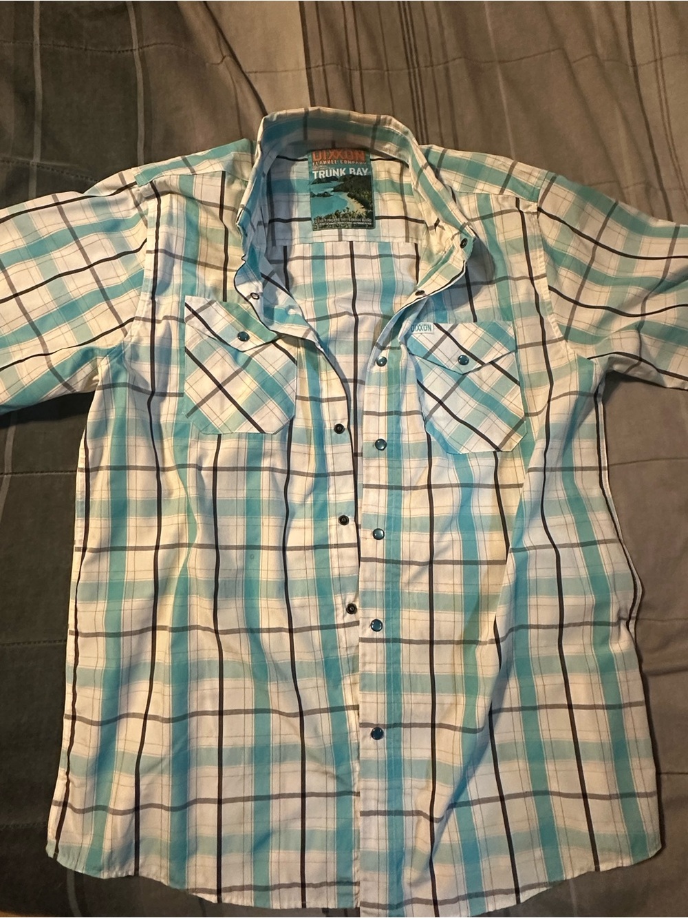 DIXXON Men’s Teal and White Plaid Button-Down Shirt